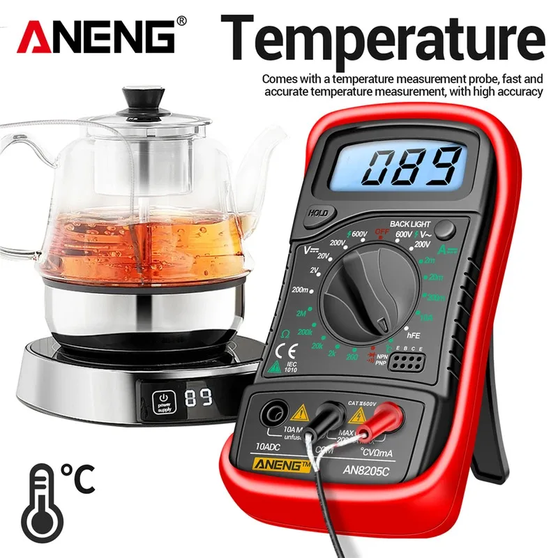 자동차 멀티미터 전압 테스터 ANENG AN8205C+VD807 12V-300V AC 전압 검출기 앰프 자동차 수리 hFE 삼극관 DIY 테스트 도구