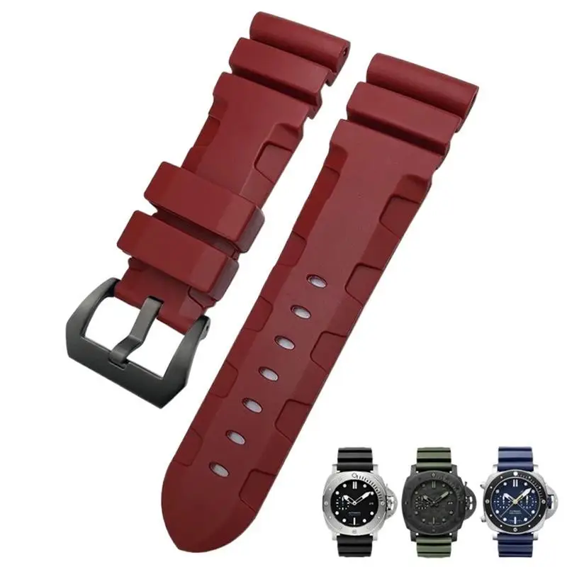 

HAODEE 26mm 24mm Nature Rubber Watchband Fit for Panerai PAM Silicone Red Blue Watch Strap Waterproof Bracelets Tools