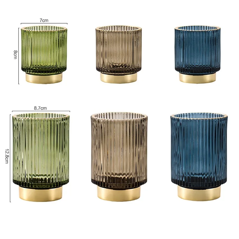 Gold Margin Thickened Glass Storage Bucket, Dark Green Pen Holder, Storage Jar Cup, Makeup Brush Bucket, Tabletop Vase 6
