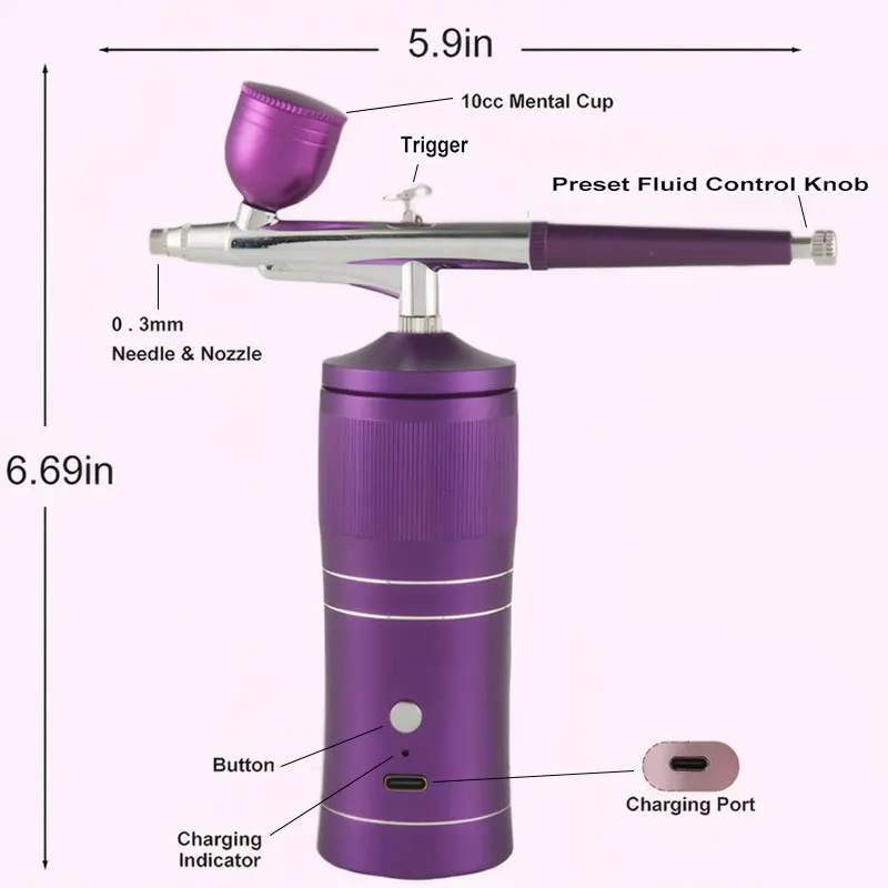 Rechargeable Airbrush Compressor Kit Air Brush Sprayer Gun Water Oxygen Deep Hydrating Machine for Nail Art Tattoo Cake Makeup 2