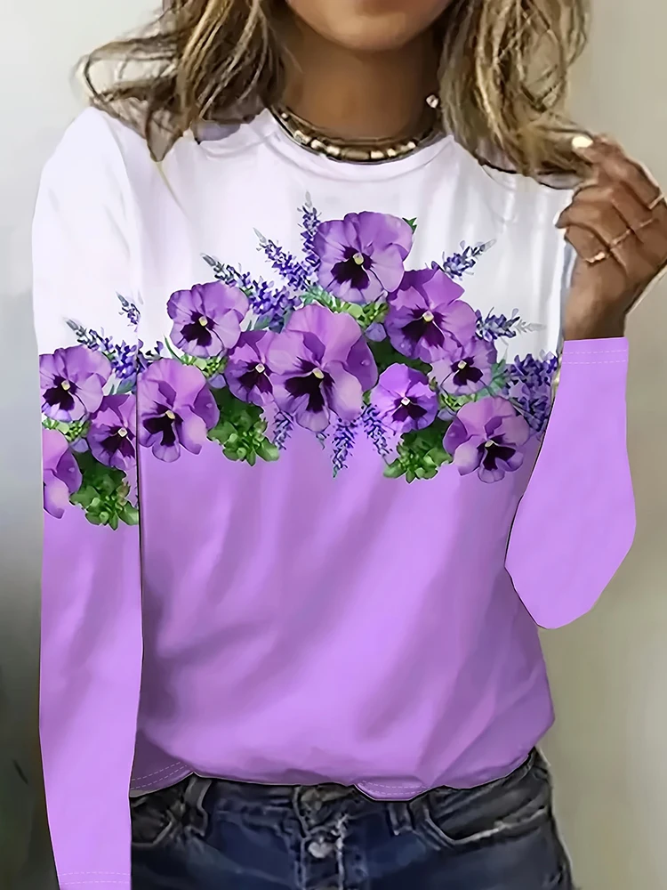 รูปสินค้า เสื้อแขนยาวแฟชั่น 3D ดอกไม้พิมพ์ อบอุ่นสไตล์สตรีท ฤดูหนาว