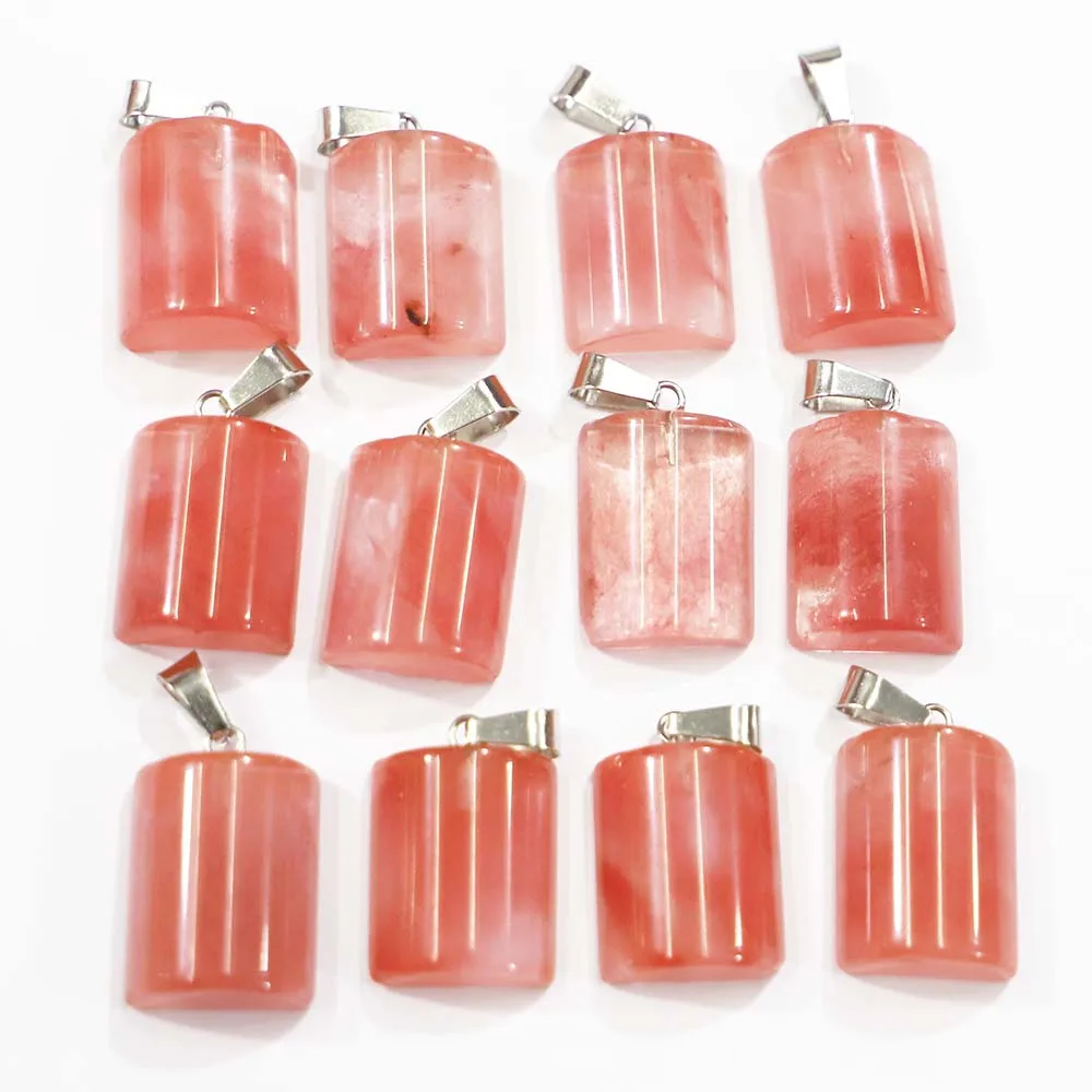 New Natural Stone Watermelon Red Semi Cylindrical Pendant Crystal Charms DIY Necklace Jewelry Making Accessories Wholesale 30Pcs