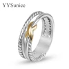 YYSuniee Luxury Copper Jewelry 18K Gold-plated Crossover Band Rings for Women Fashion Brand Two-tone Accessories Gift 1