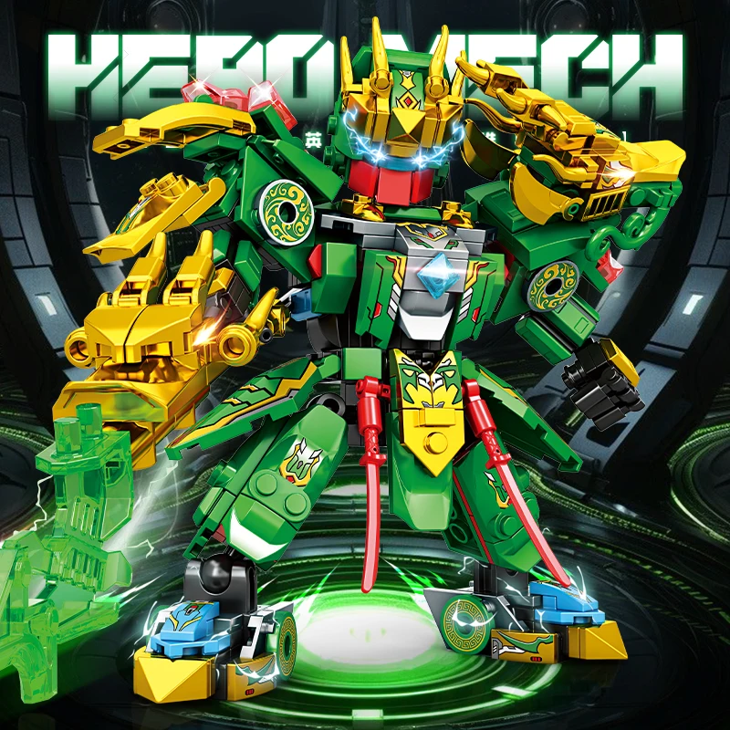 Mecha Warrior Building Blocks Super Hero Green Guan Yu Robot DIY Assembly Figure
