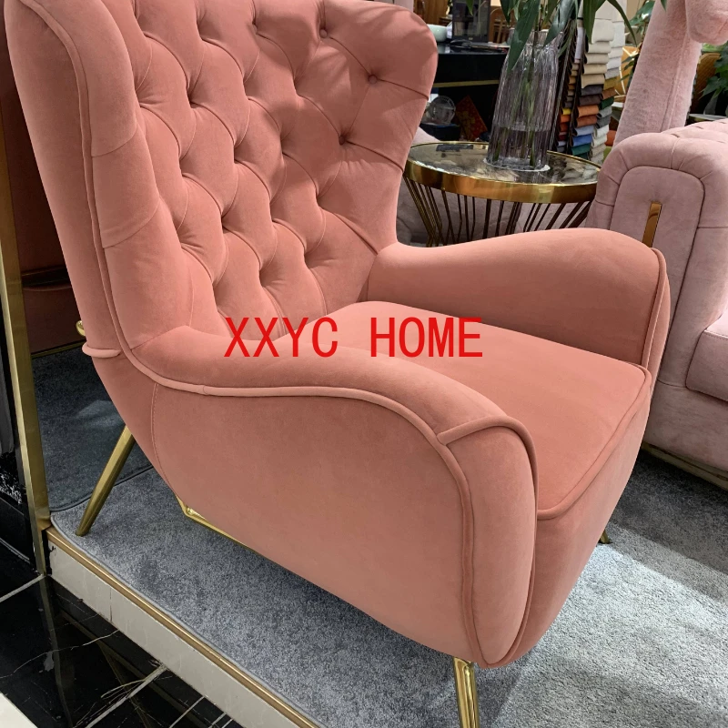 

Розовый одноместный диван для отдыха в американском стиле, роскошный современный стул для гостиной и балкона