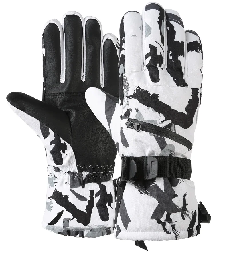 2024 Winter Snowboard Ski Gloves PU Leather Non-slip Touch Screen Waterproof Motorcycle Cycling Fleece Warm Snow Gloves Unisex 2