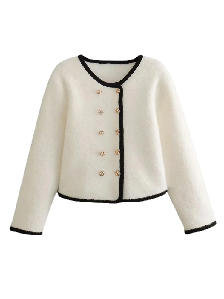 

Женское шерстяное пальто контрастных цветов, белое Модное Элегантное двубортное пальто