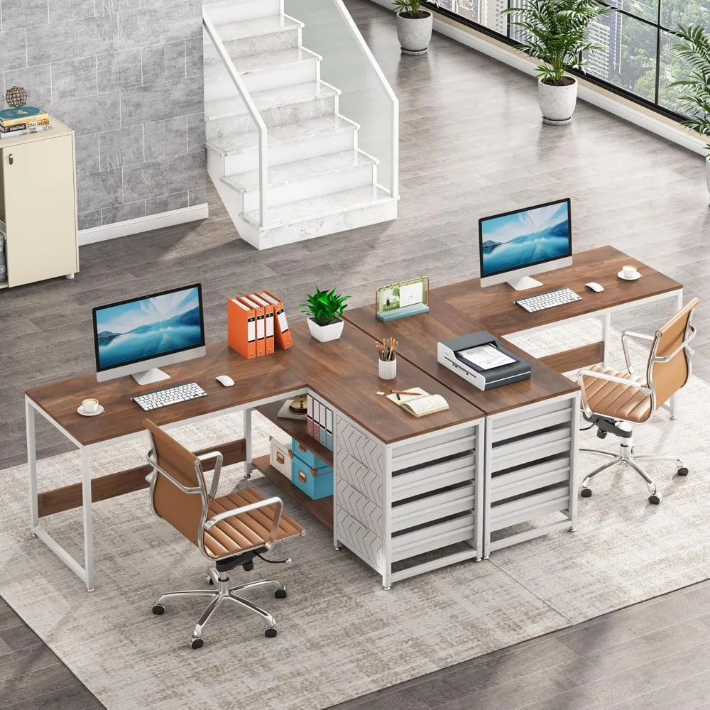 L Shaped Computer Desk with Storage Drawers, 59 inch Corner Desk with Shelves, Reversible L-Shaped Office Desk Study 4