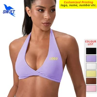 Customize LOGO Impact Sport Bra Women Halter Tank Top High Support Push-up Open Back Gym Fitness Yoga Workout Vest Removable Pad