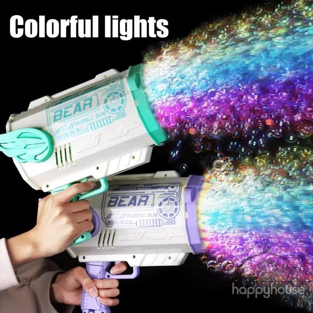 76 80 Hole Gatling Bubble Machine for Children Automatic Bubble Gun with Light Electric Bubble Maker Toy For Kids 1
