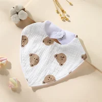 New Baby Cartoon Animal Triangle Bib Pure Cotton Waterproof Boy Girl Kid Printed Saliva Towel Newborn Infant Anti Spitting Cloth 2
