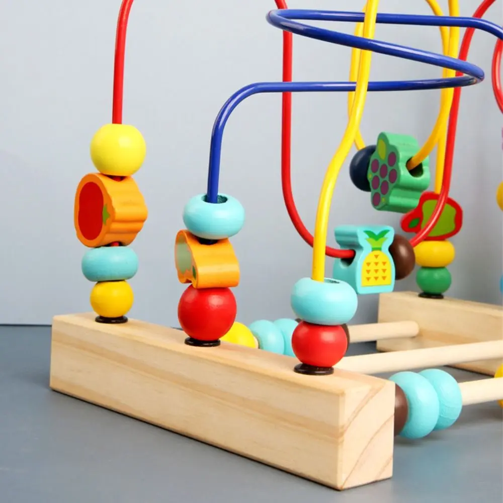 Colorful Animals Wooden Toys Math Puzzle Wooden Beads Bead Maze Counting Learning Shapes Circle Early Education Toys