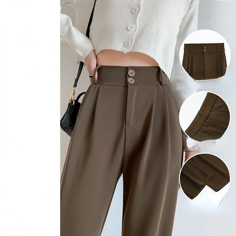 

Spring Auutmn Women Clothing Two-Button Suit Wide-Leg Pants High Waist Drooping Slimming Casual Loose Black Straight Pants Women