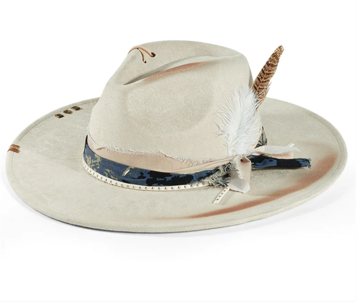 Retro Suede Fedora Hat for Women Men Feather Accessories Church Jazz Cap Panama Fashion Party Hats Autumn Fedora Hat Fashion Hat