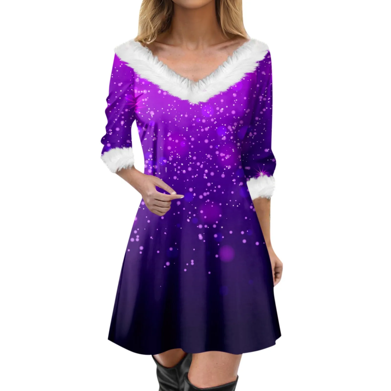 

Women's Fashion V-neck Casual Slim Dress Printed Long Sleeve Min Dresses Women Fashion Streetwear Spring 롱스커트 Streetwear