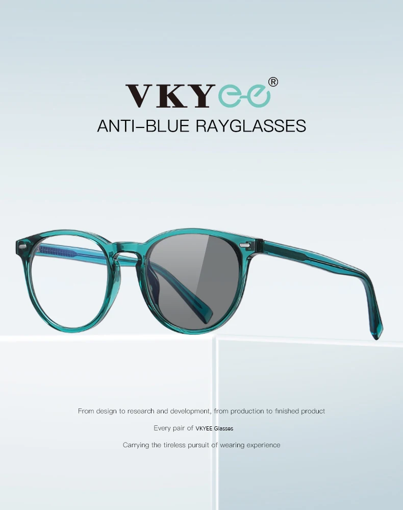 VKYEE Round Small Frame Simple Fashion Design Women's Anti-blue Light Glasses Customizable Prescription Photochromic Glasses