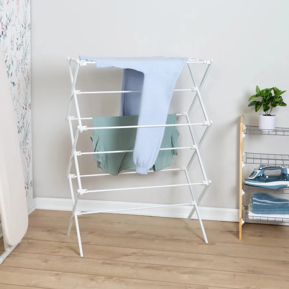 

Collapsible Steel Freestanding Clothes Drying Rack, White, Cabides Para Roupa ,14.00 X 29.00 X 42.00 Inches