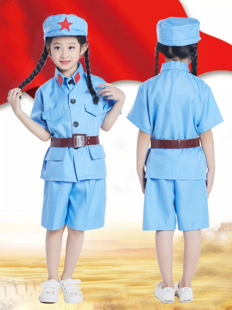 New Design Chinese Red Army Clothing for Child Cosplay Military Uniform Girls Boys Red Army Suit Performance Stage Costume