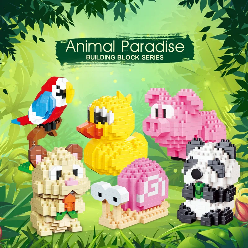 

Cartoon Animal Mini Building Blocks Panda Bird Snail Pig Model Decoration DIY Children's Educational Toy Girl Christmas Gift