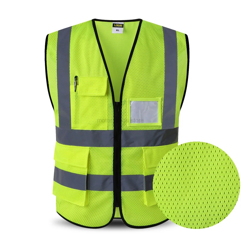 Mesh Reflective Safety Vest for Men Motorcycle Multi Pockets Construction Orange Black
