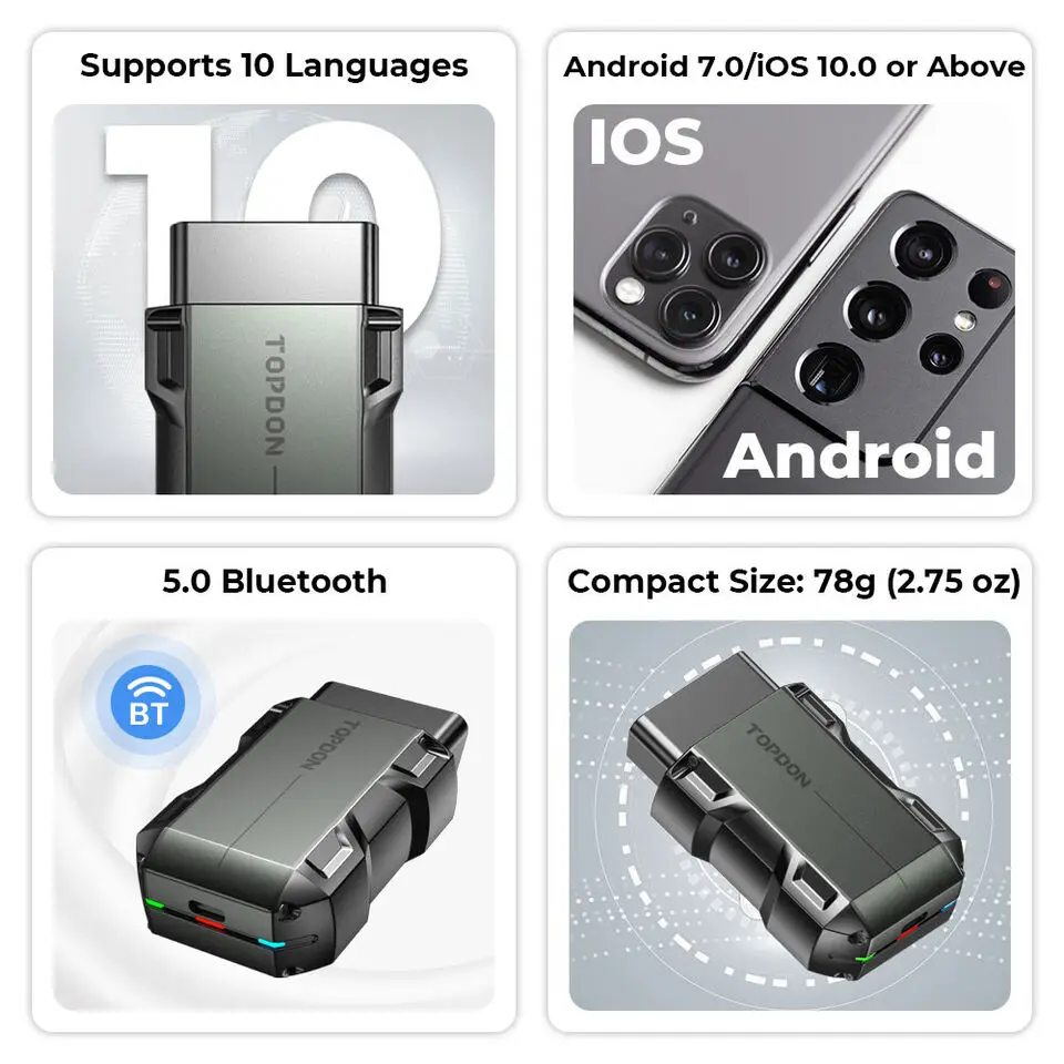 TOPDON TopScan Lite Scanner Smart Diagnostic Tool DTC Repair Guide Bluetooth OBD2 code reader Full System Active Test 4