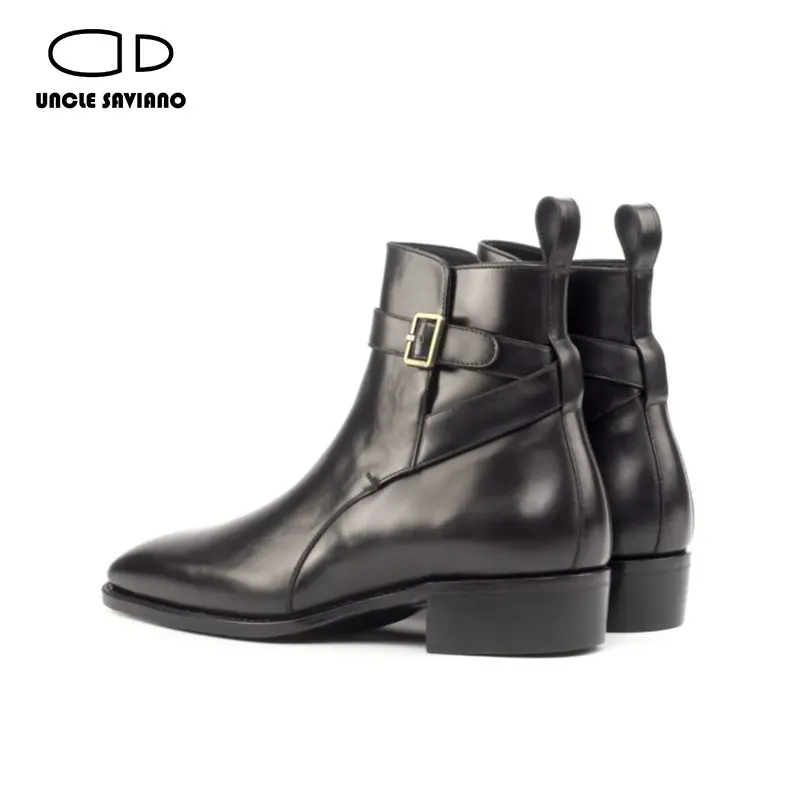 Uncle Saviano Solid Chelsea Winter Black Mens Boots Shoes Work Boots Add Velvet Fashion Designer Shoes Men Genuine Leather