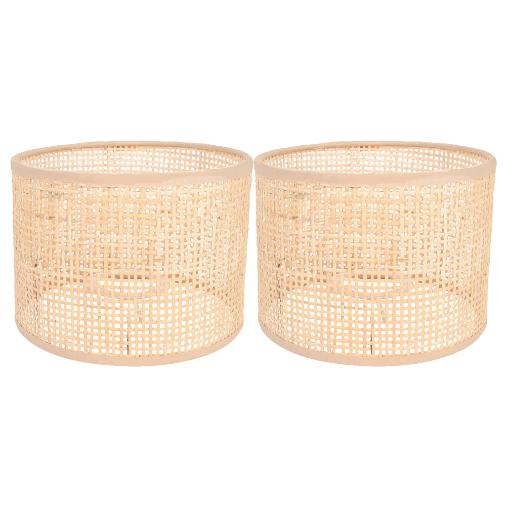 2 Pcs Woven Lampshade Rattan Grid Real (16*12 Squares) 2pcs Cover Chandelier Pendant Vintage Decor Bamboo Hanging Light 2pcs dazzling proof diffuser lampshade replacement cloth lampshade cover heat resist lampshade