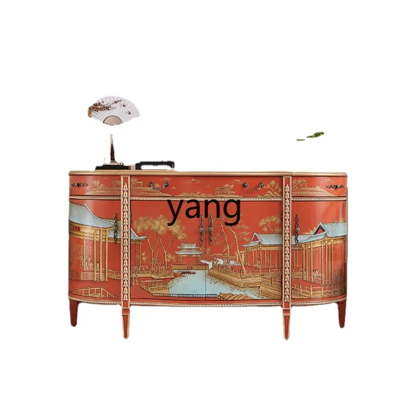 

LMM Semicircle New Chinese Style Living Room High-End Entry Lux Orange Solid Wood Decorative Hallway Sideboard Cabinet