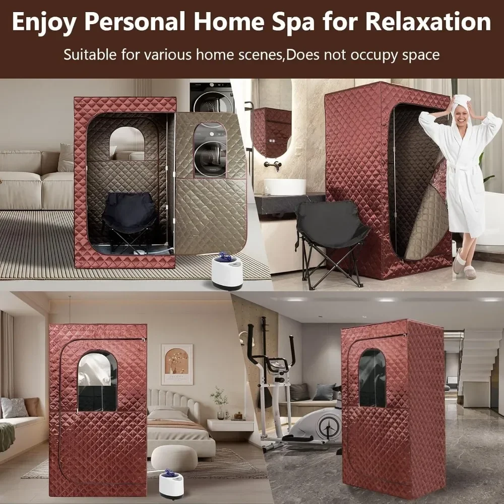 Portable Home Steam Sauna, 3L Steam Engine Sauna Tent, Remote Control, Folding Chair (brown), Full-size Personal Sauna Room 6