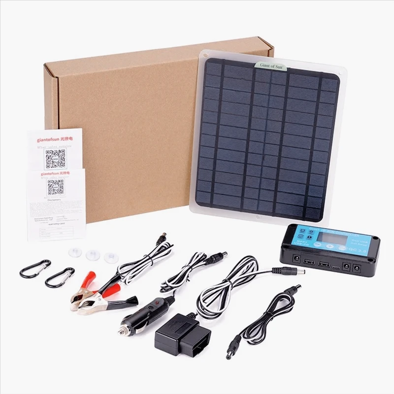 AQ--20W 태양광 패널 12V 10A 배터리 컨트롤러 차량용 충전기 OBD 플러..