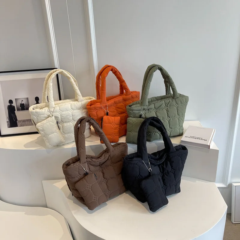 Women's Puffer Tote Bag - Adjustable Strap Nylon Hobo Bag For Shopping & Travel
