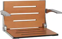 Comfort Folding Wall Mount Shower Bench Seat with Arms Teak Seat with Silver Frame 20.94” L x 16” W x 12.75”H 1