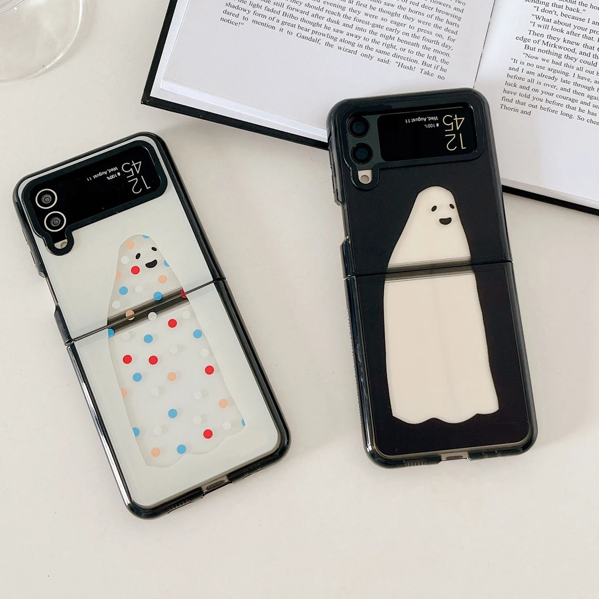 

Acrylic Black Border Cartoon Ghost Phone Case for Samsung Galaxy Z Flip 5 4 3 Back Cover for ZFlip4 ZFlip5 Hard Case Shell