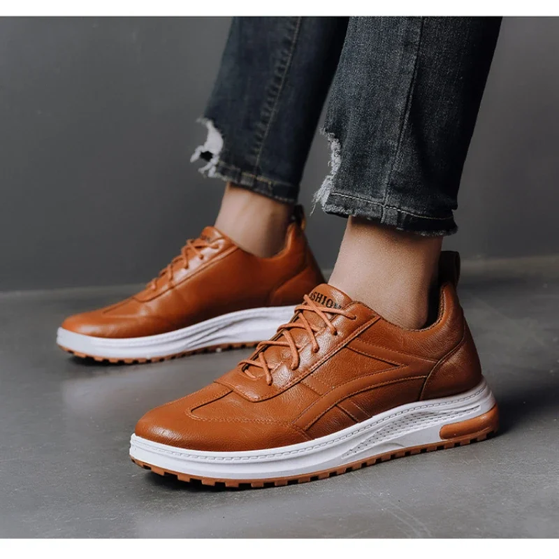 New Men's Leather Casual Shoes Breathable Sports Thick Soled