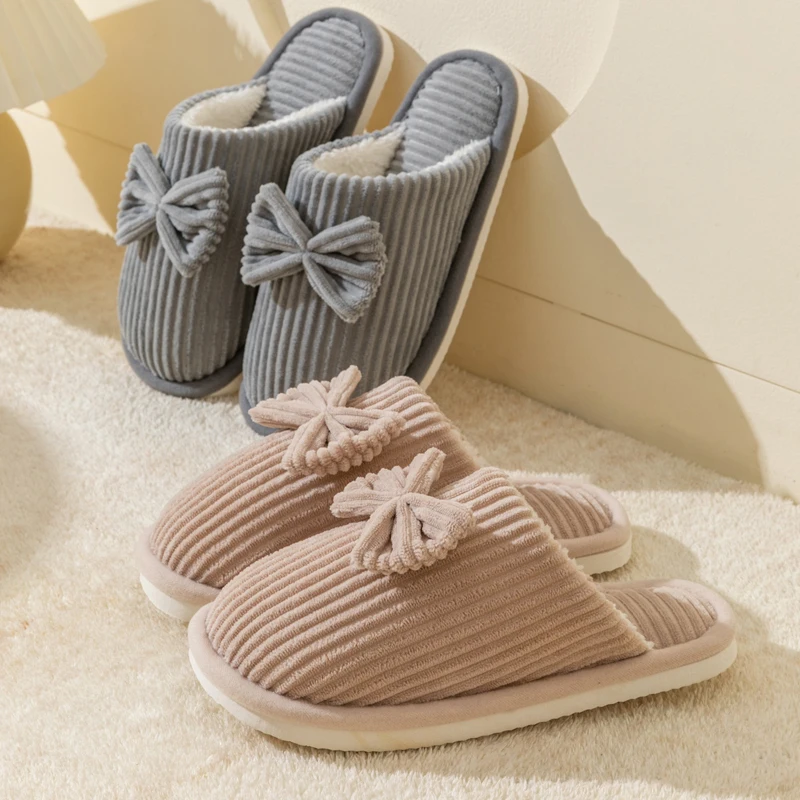 Fashion Women's Bow Slippers Fall/Winter Indoor Bedroom Floor Lightweight and Comfortable&Soft Warm Slippers for Home 4