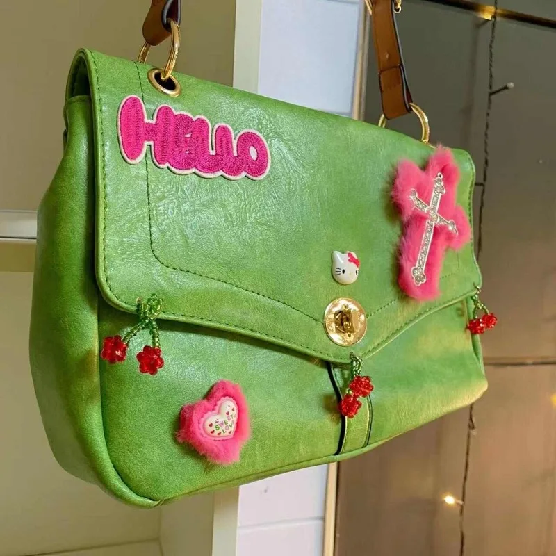 MBTI Vintage Hello Kitty Womens Shoulder Bag Y2k Green Original Cross Harajuku Style Crossbody Bag Fashion Luxury Female Handbag