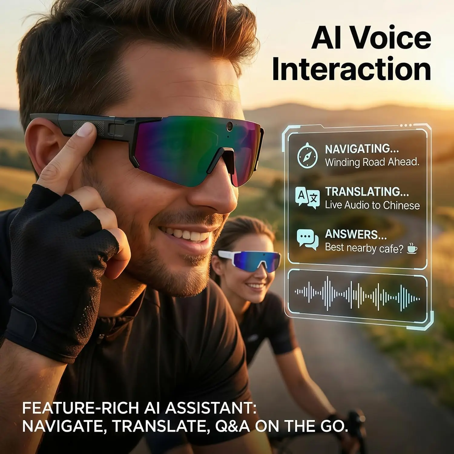 AI Voice Translation Smart Glasses – 1200P Camera Video Recording, Bluetooth & WiFi, Anti-Shake Polarized Lens Sports Sunglasses 3