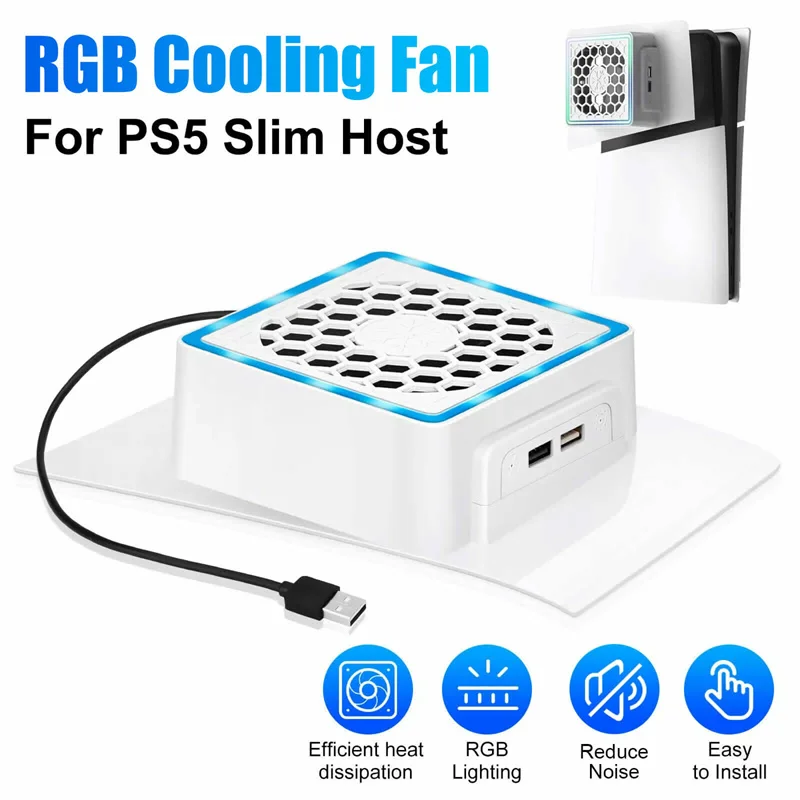 PlayStation5 Slim Accessories PS5 SLIM Console External Host Cooling Fan With LED Light 2 USB Ports Host Side Cooler For