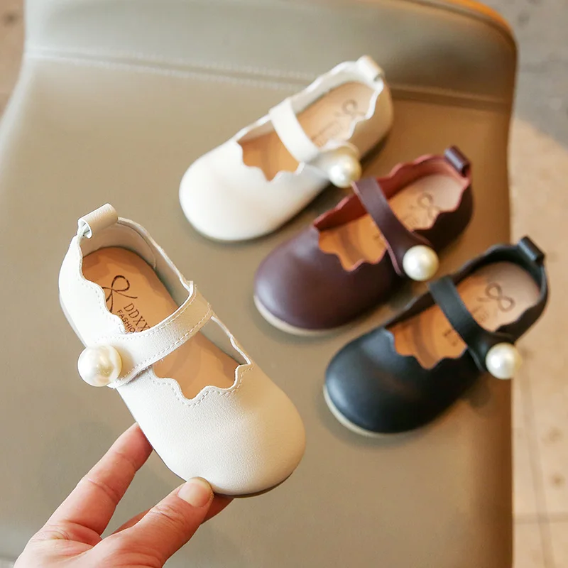 Todder Pearl Shoes New Fashion Korean Children's Girls Spring Autumn Pu Princess Danceing Shoes Kids Shoe Girls Baby Flat Shoe