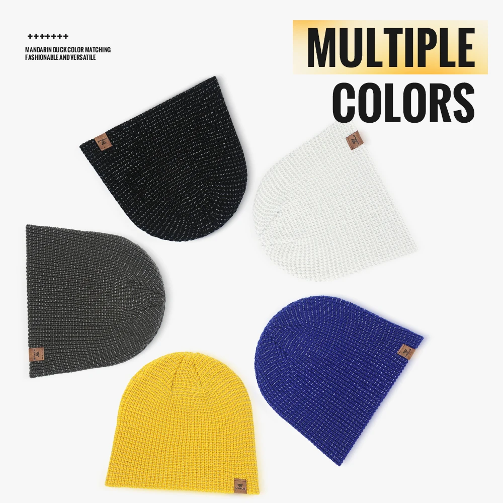 WRELS Winter Knitted Beanie Hats Warm Night Running Reflective Hat Unisex Windproof Ear Protection Cycling Hiking Ski Cap