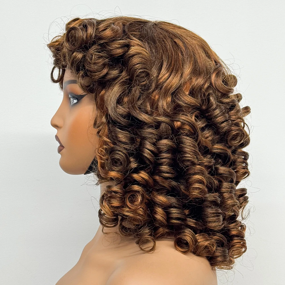 300% Density Loose Bouncy Curly Wig with Bangs Big Wavy Fluffy Loose Curly Wigs Full Machine Made Soft Hair Wigs for Black Women