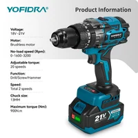 Perceuse à percussion électrique sans fil YOFIDRA 900N.M 13MM, 20+3 réglages de couple, visseuse portative, outil électrique compatible avec batterie Makita. 6
