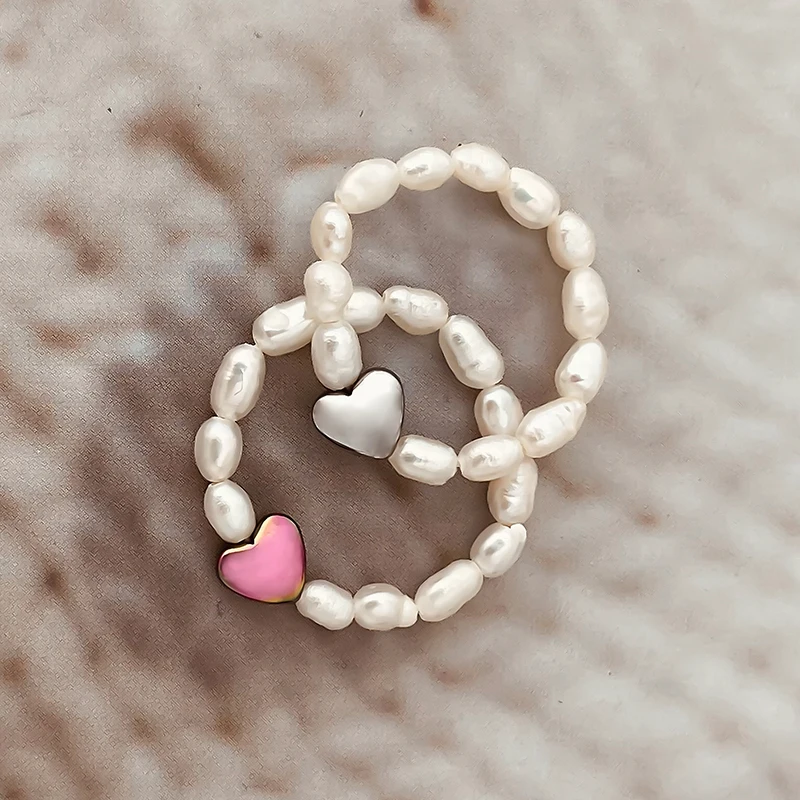 Cute Freshwater Pearl Wedding Rings For Women Girls Handmade Jewelry Oval Pearl Love Heart Statement Ring Wholesale