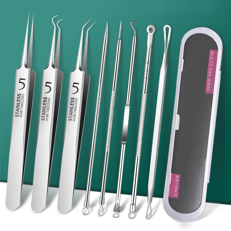 

Blackhead Acne Pimple Remover Tool Facial Skin Care Products Kit Pinzas Para Espinillas Black Head Removal Tweezers Face Cleaner