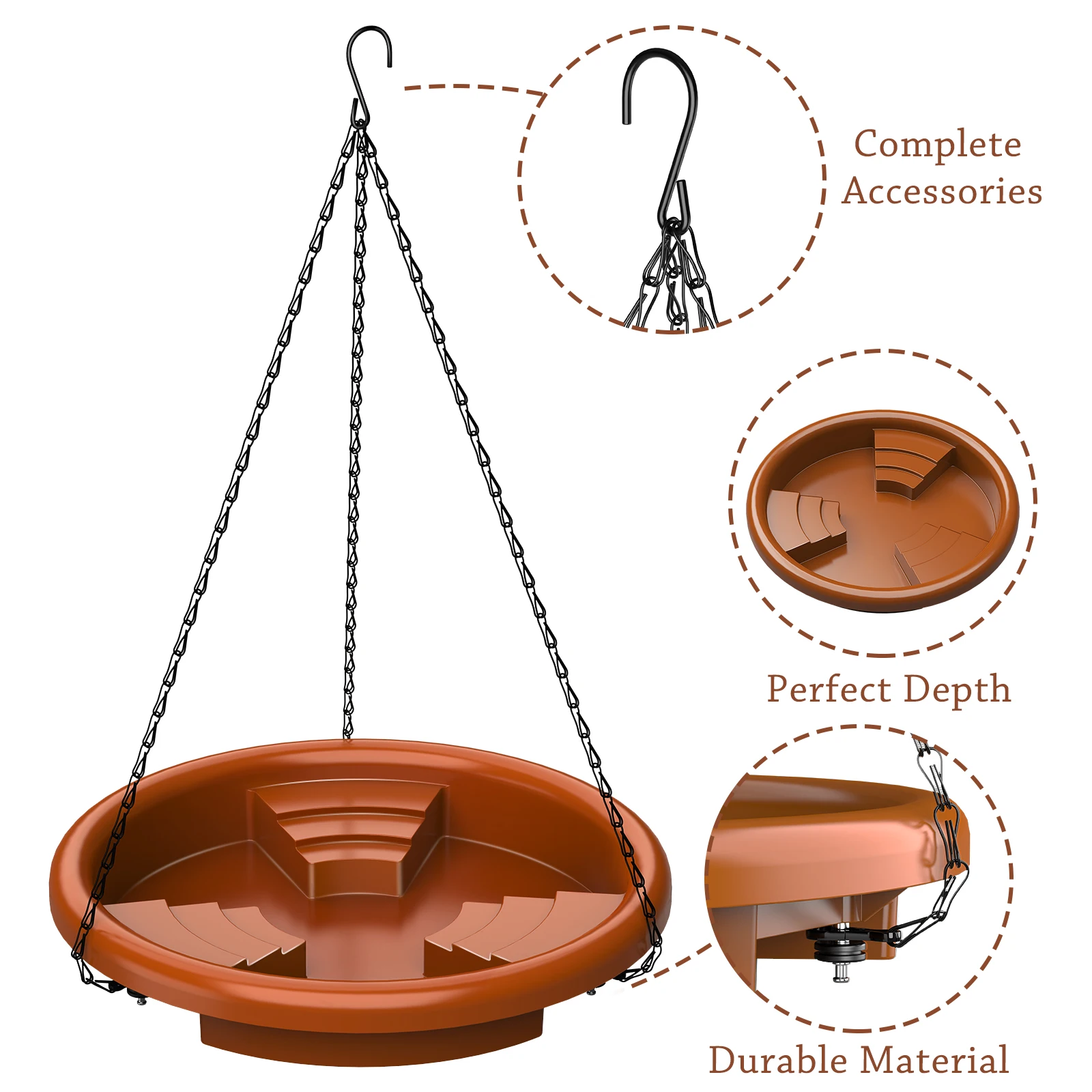 Bird Bath Supplies Bird Feeder Decoration Outdoor Bird Drinking Bird Feeder Tray with Hook and Chain