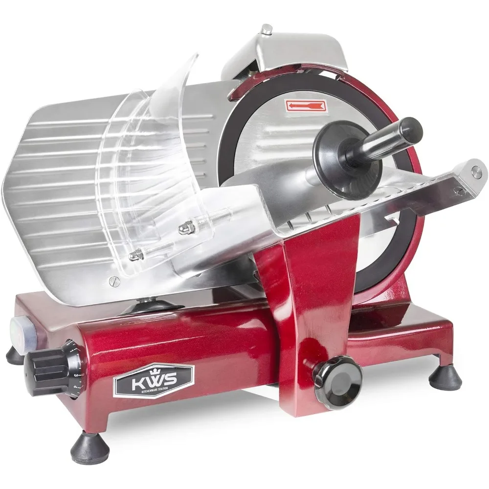 

KWS MS-10XT Premium 320W Electric Meat Slicer 10-Inch in Red with Non-sticky Blade, Meat/Deli Meat/Cheese/Food