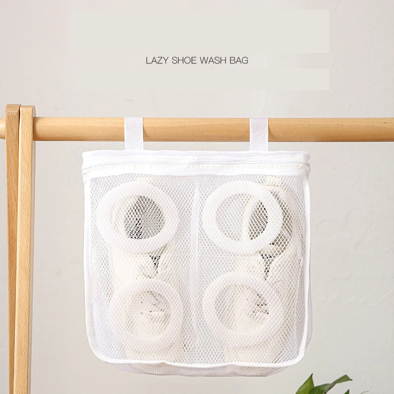 Laundry Shoe Bag, Fine Mesh Zipper Closure Hanging Shoe Washing Bag for Washing Machine 4
