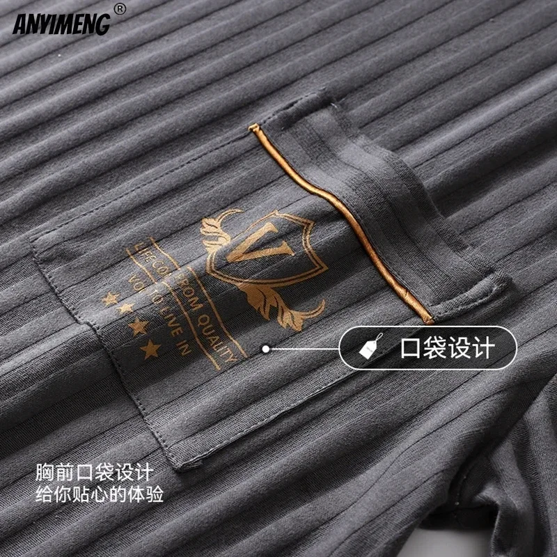 우아한 남성 잠옷, 빅 사이즈 럭셔리 남성 잠옷, 여름 밤 착용, 반팔 긴 바지, 남성 면 홈웨어