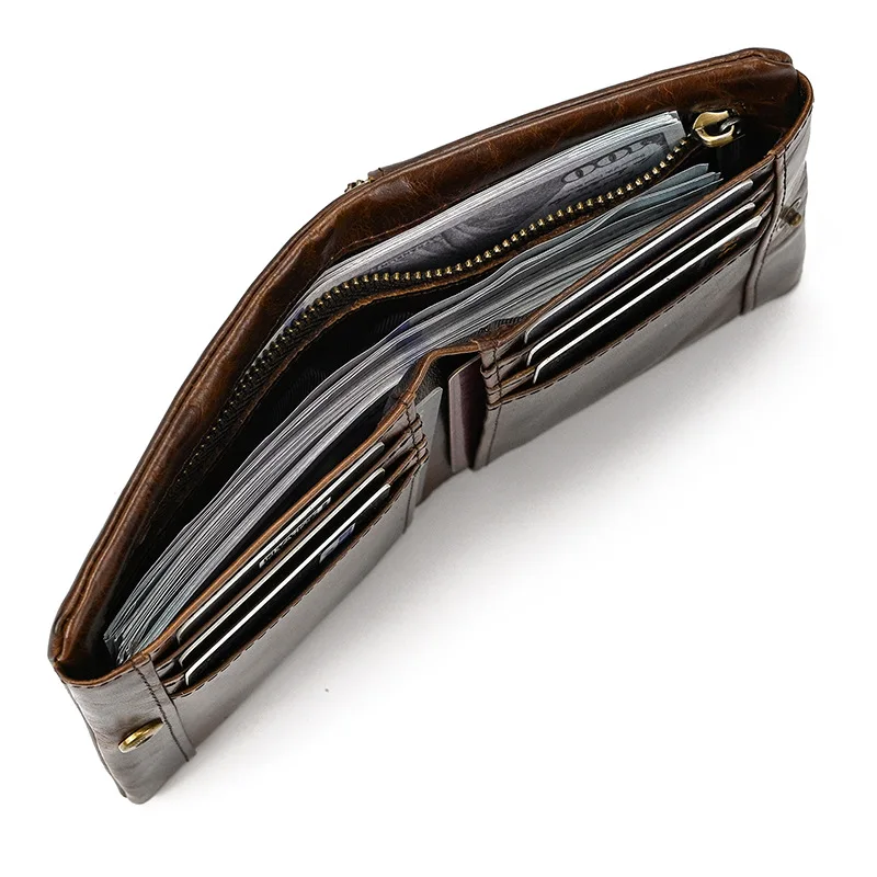 New Fashion Business Men's Wallets Genuine Leather Crazy Horse Leather Short Organizer Wallet Boy Brand Luxury Card Holder Purse 5