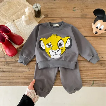 Tuta da neonato stampata a fumetti Abbigliamento per bambini Moda allentata Abbigliamento per bambini Completo da bambino Felpa Pantaloni Abiti DISNEY 1